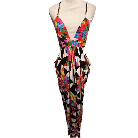 Mara Hoffman Fractals Laceup Maxi Dress Womens Medium Colorful Cut Out Strappy - Picture 2 of 9